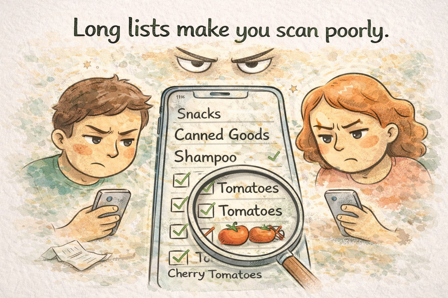 Long lists make you scan poorly